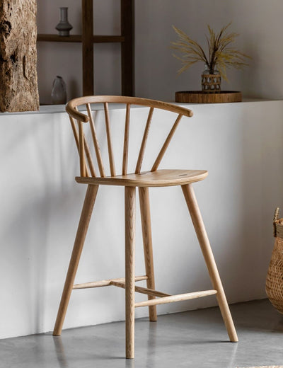 Albie Curved Back Wooden Stool - Natural