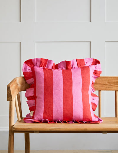 Amuse La Bouche Cerise & Fuchsia Ruffle Striped Cushion