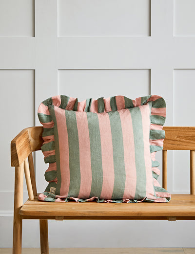 Amuse La Bouche Sage & Blush Ruffle Striped Cushion