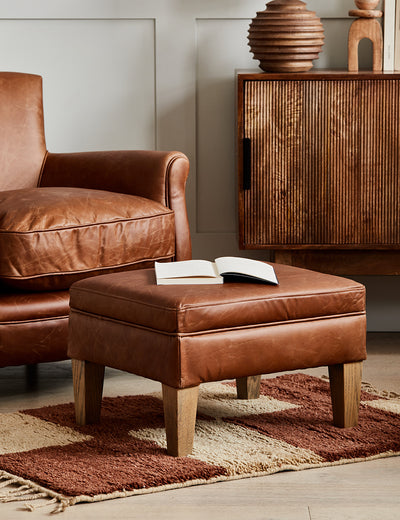 Arizona Brown Leather  Footstool