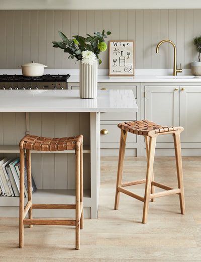 Artisan Woven Leather Seat Counter Stool