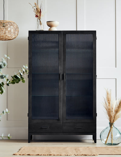 Black Fluted Glass Double Display Cabinet