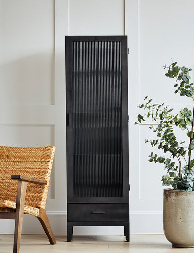 Black Fluted Glass Single Display Cabinet