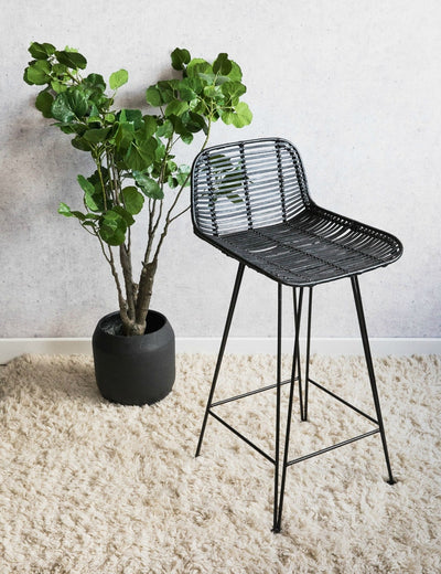 HKliving Black Rattan Bar Stool