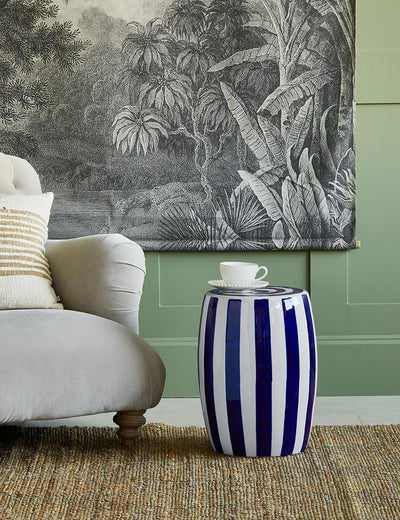 Blue Striped Ceramic Side Table 1