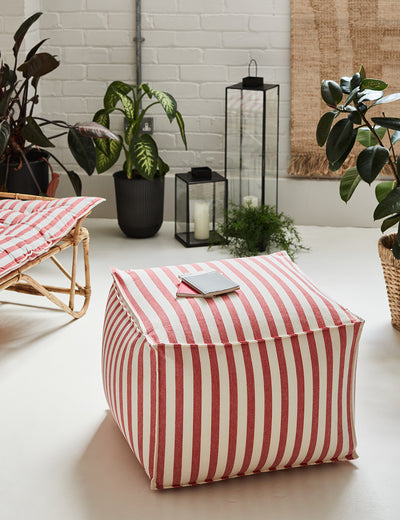 Coral Vintage Striped Pouffe