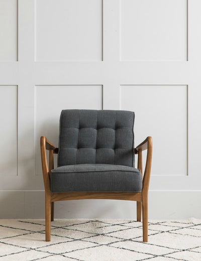 Mid-Century Button-and-Stud Linen Armchair