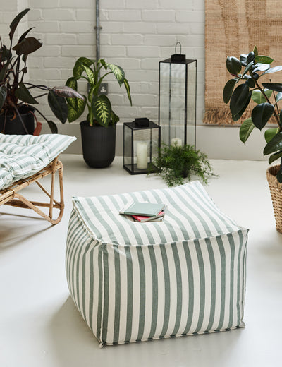 Sage Green Vintage Striped Pouffe