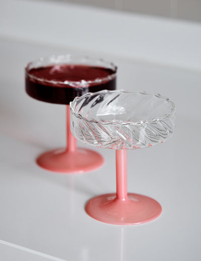 Set of 2 Pink Twirl Champagne Coupes