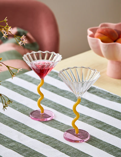 Set of 2 Lilac & Yellow Curly Martini Glasses