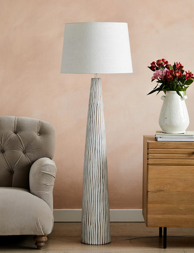 White Wood Effect Floor Lamp