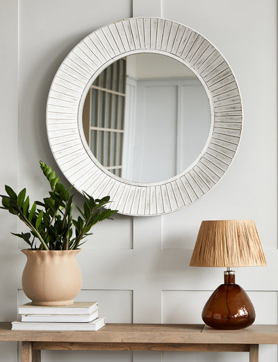 Whitewash Round Mirror